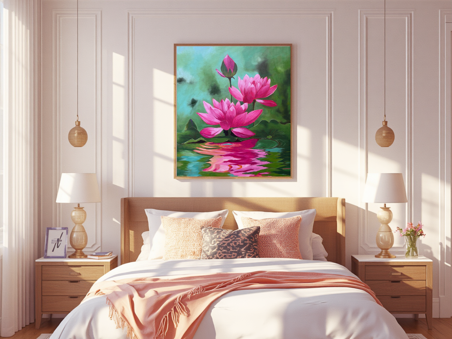 Lotus flower Matte Paper Wooden Framed