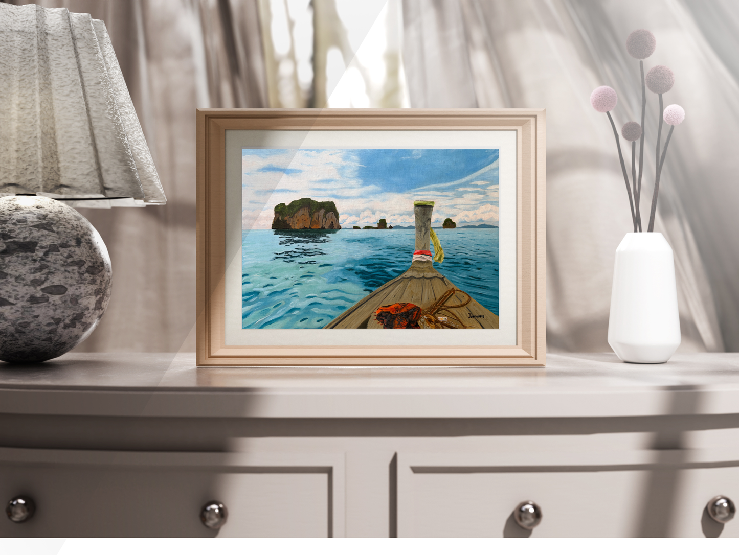 Long tail boat Matte Paper Print