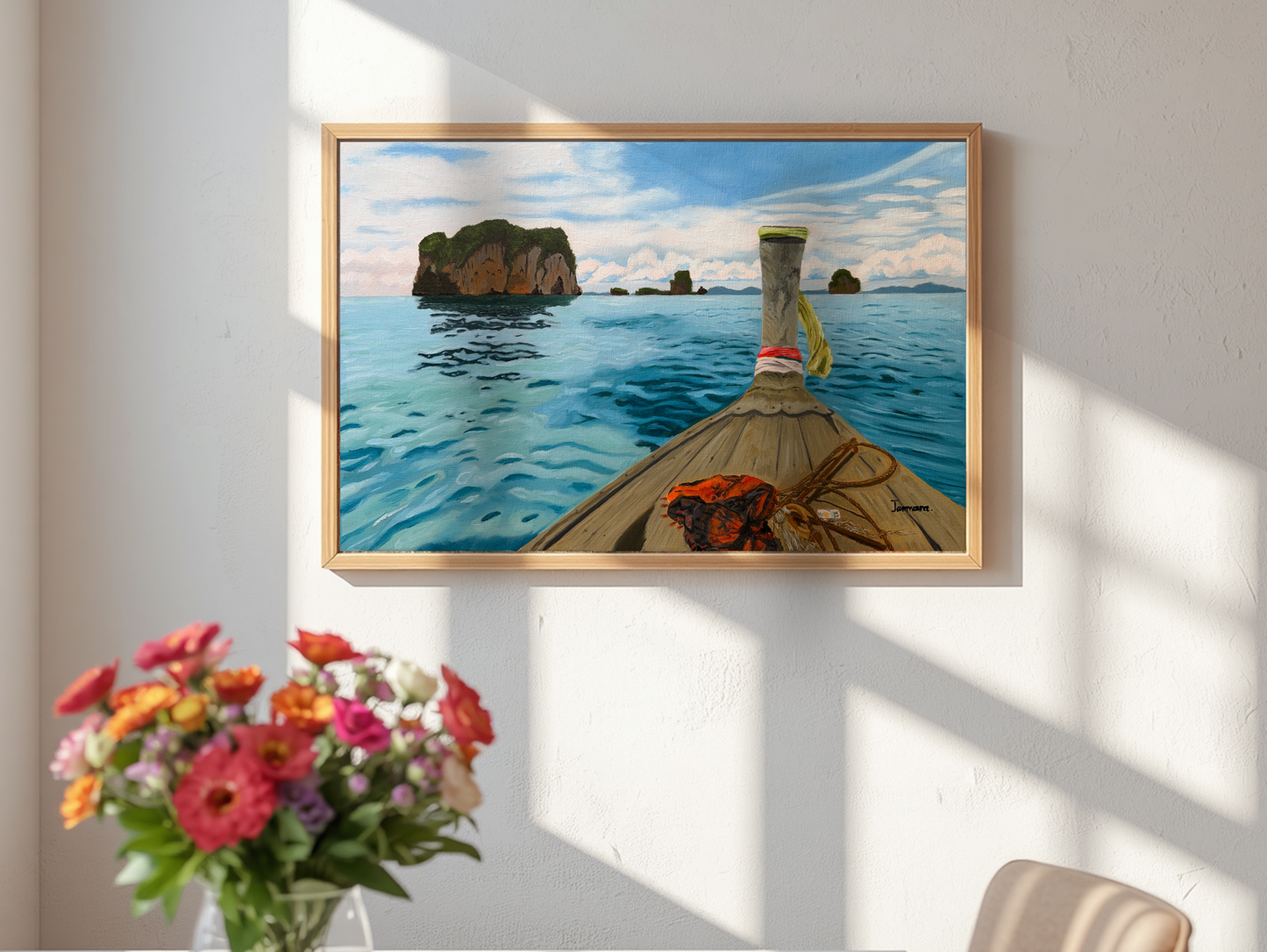 Long tail boat Matte Paper Wooden Framed