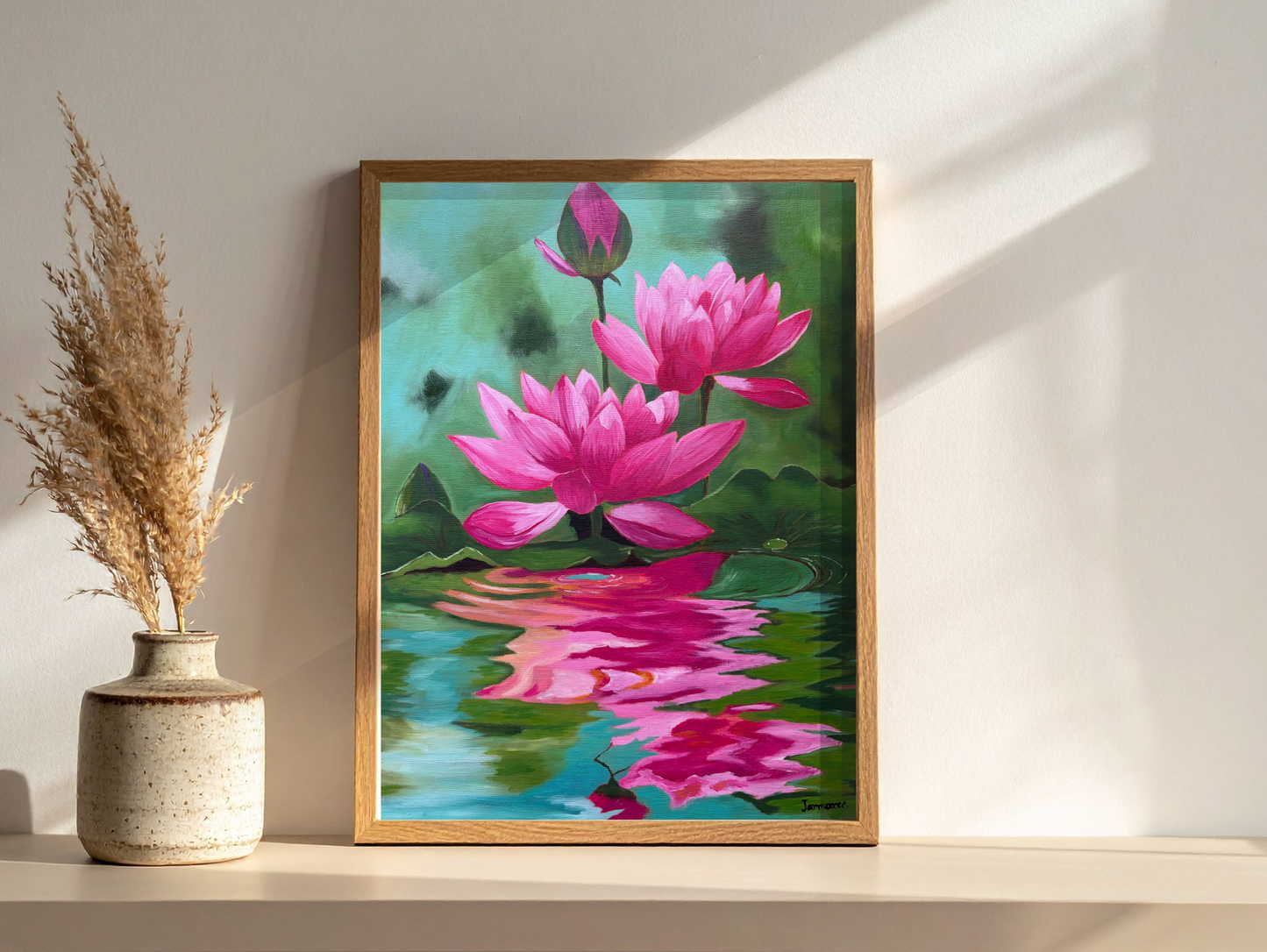 Lotus flower Matte Paper Wooden Framed