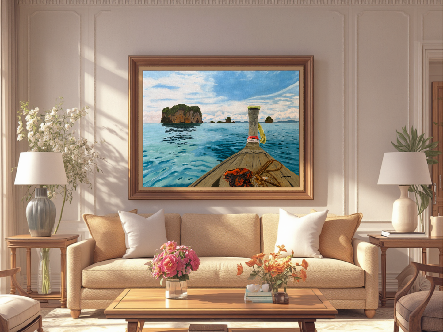Long tail boat on Thick Canvas Print