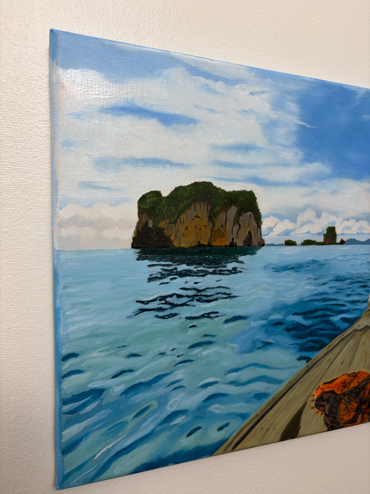 Long tail boat on the ocean Original painting 30*40. FREE SHIPPING