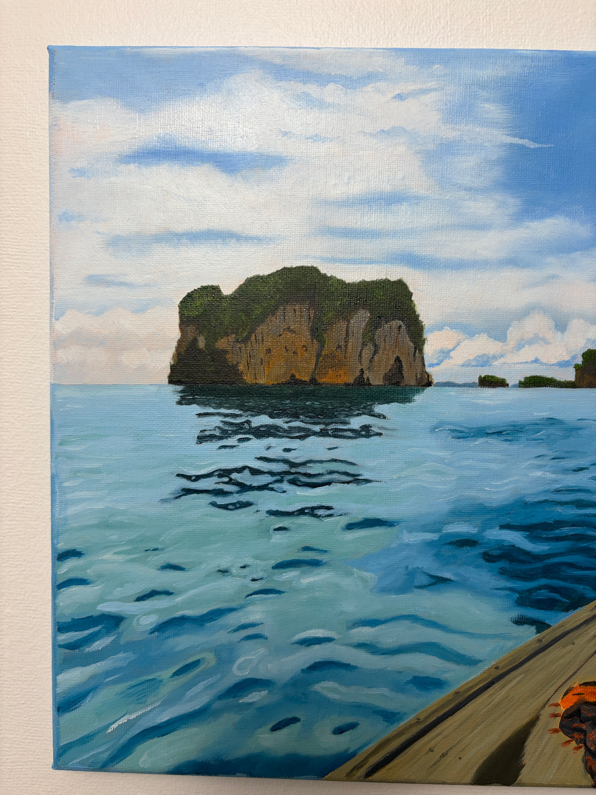 Long tail boat on the ocean Original painting 30*40. FREE SHIPPING