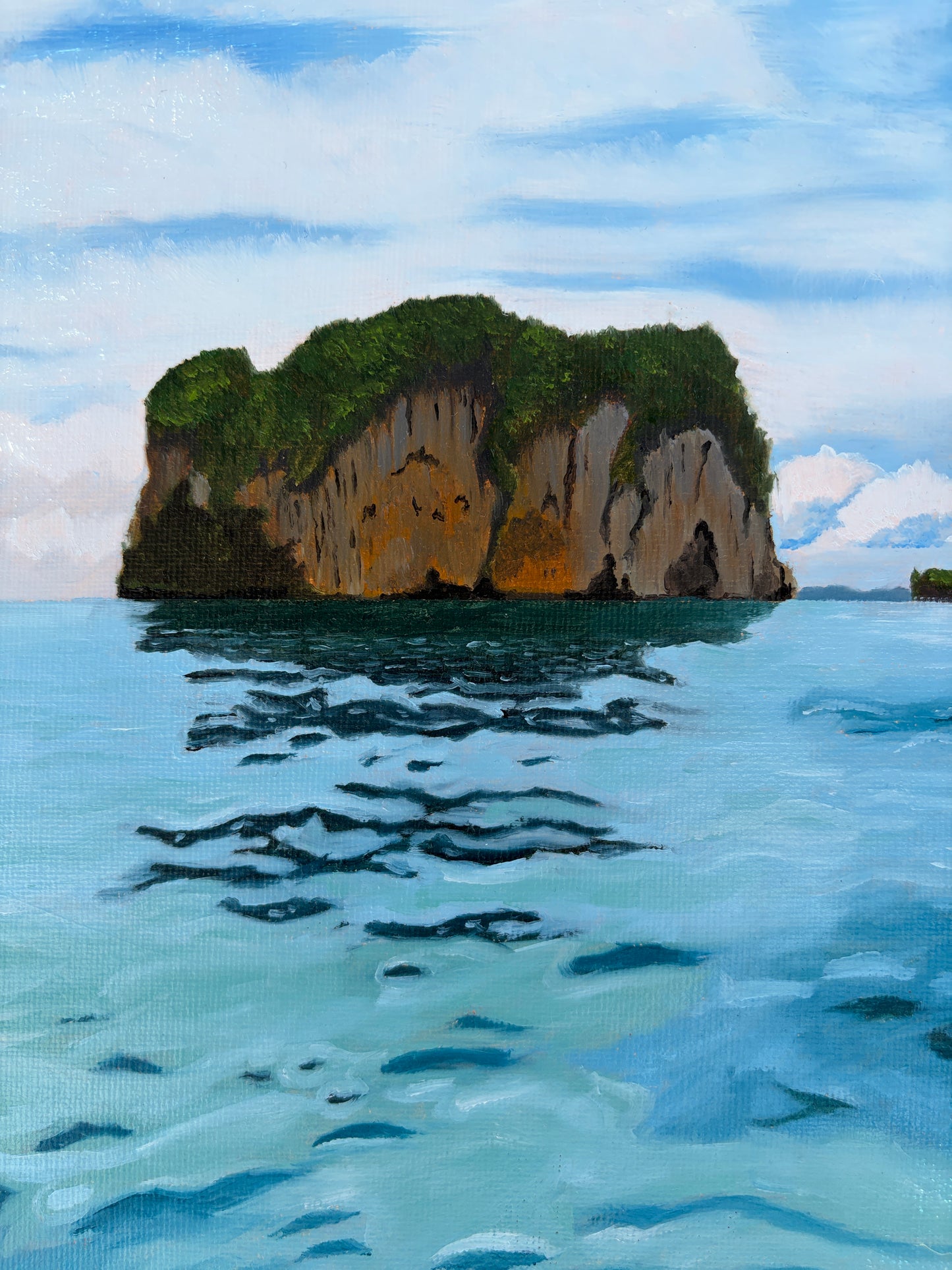 Long tail boat on the ocean Original painting 30*40. FREE SHIPPING