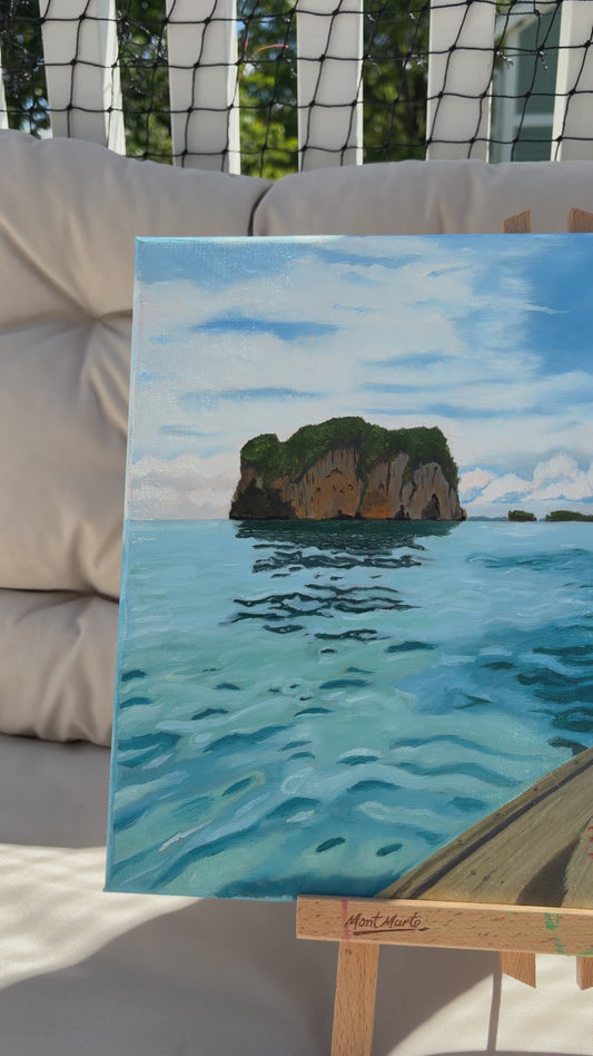 Long tail boat on the ocean Original painting 30*40. FREE SHIPPING